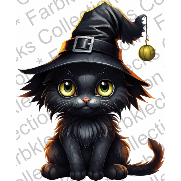 Motivtransfer 1108 Schwarze Katze mit Hut