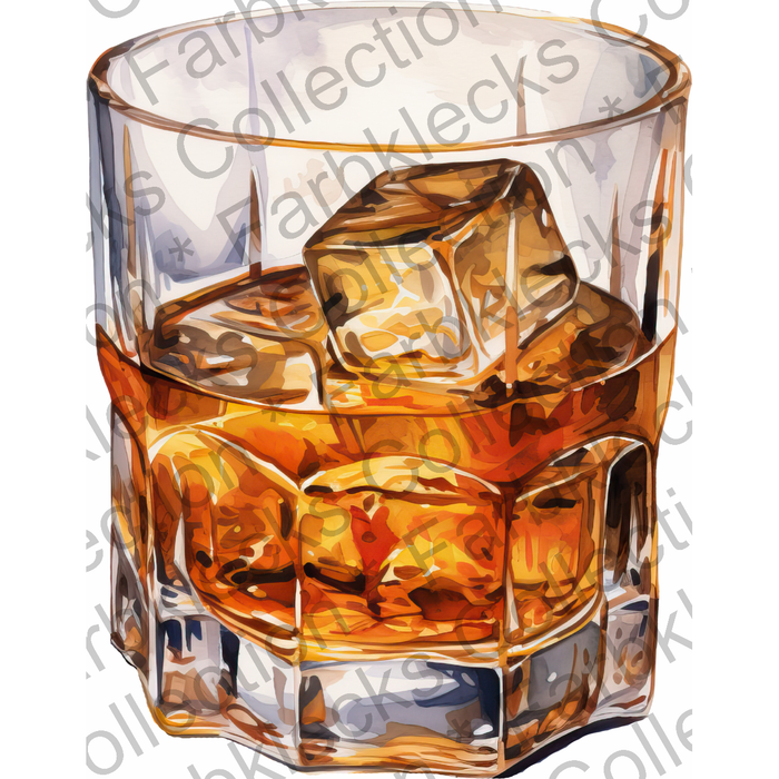 Motivtransfer 1911 Whiskeyglas mit Eiswürfeln