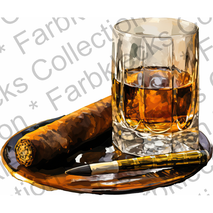 Motivtransfer 1926 Whiskeyglas mit Zigarre