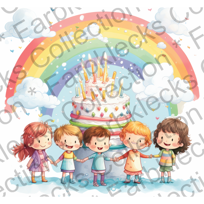 Motivtransfer 2093 Regenbogen mit Torte und Kindern
