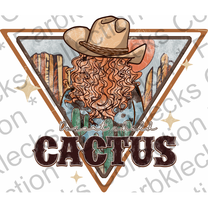 Motivtransfer 2134 Desert child Cactus Schild mit Frau und Cowboyhut