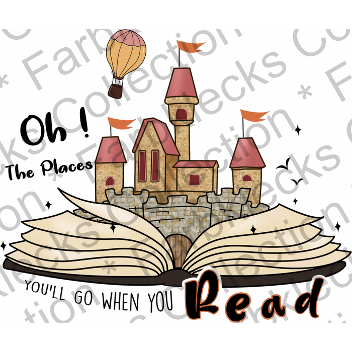 Motivtransfer 2227 Buchburg Oh the Places you will go when you read