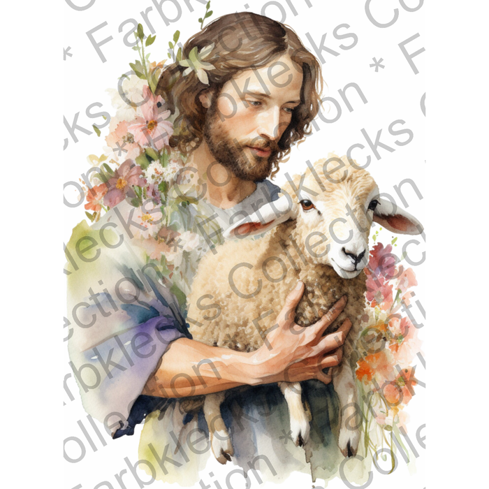 Motivtransfer 2274 Jesus mit Lamm und Blumen