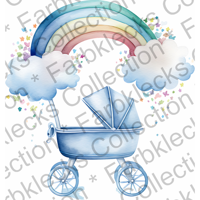 Motivtransfer 2459 Kinderwagen mit Regenbogenwolken