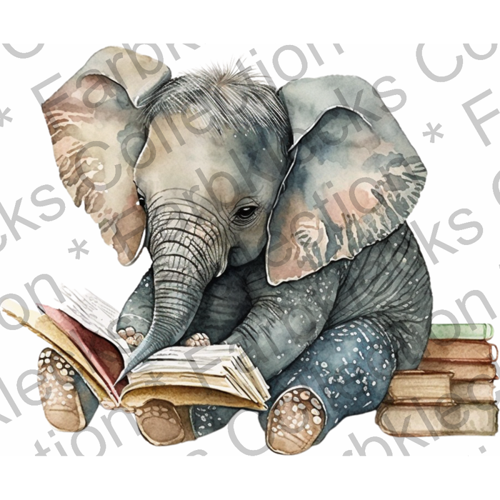 Motivtransfer 2711 Elefant liest ein Buch