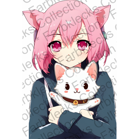 Motivtransfer 2773 Anime Girl with Cat