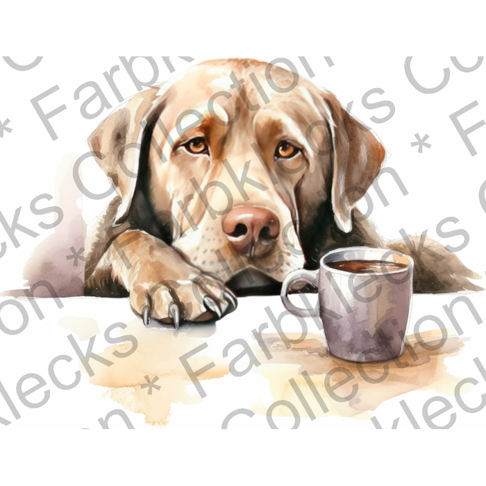 Motivtransfer 3087 Hund mit Kaffeetasse