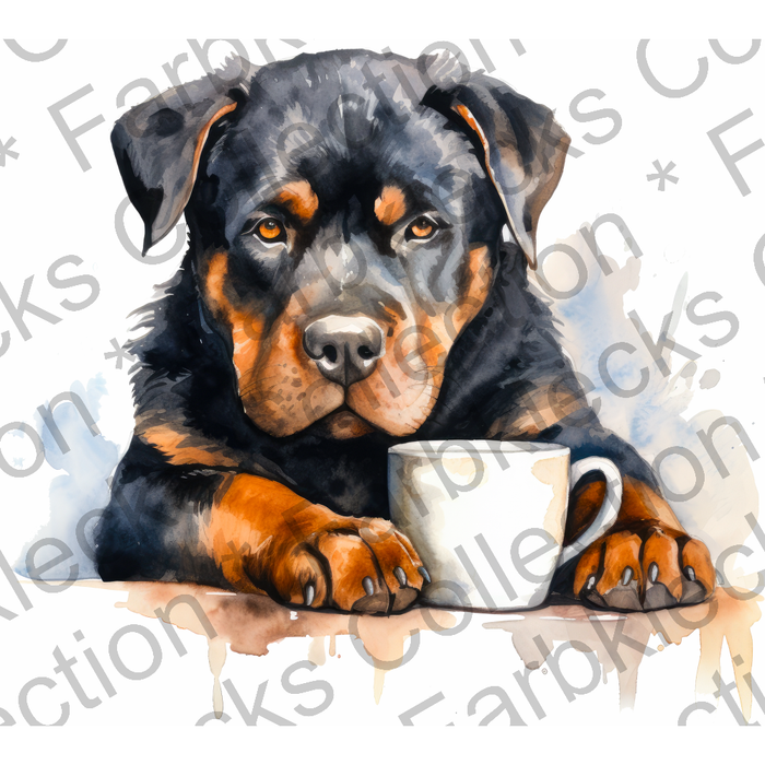 Motivtransfer 3088 Hund mit Kaffeetasse
