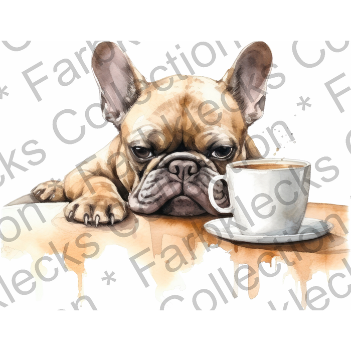 Motivtransfer 3091 Hund mit Kaffeetasse