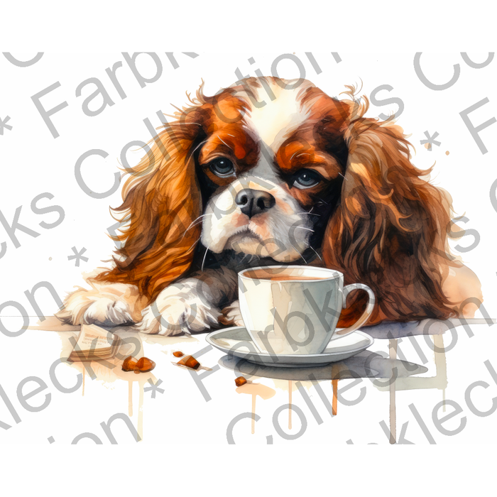 Motivtransfer 3093 Hund mit Kaffeetasse