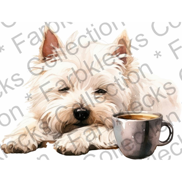 Motivtransfer 3096 Hund mit Kaffeetasse