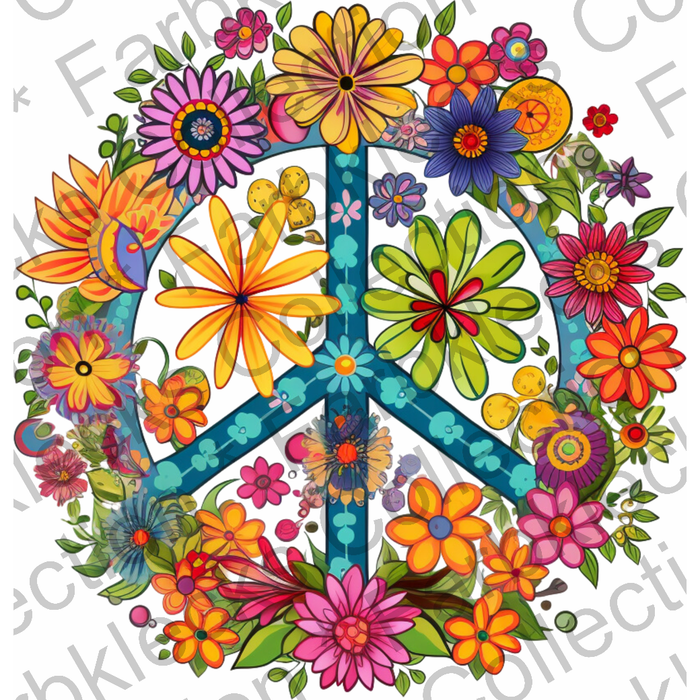 Motivtransfer 1230 Hippie Peace Symbol mit bunten Blumen