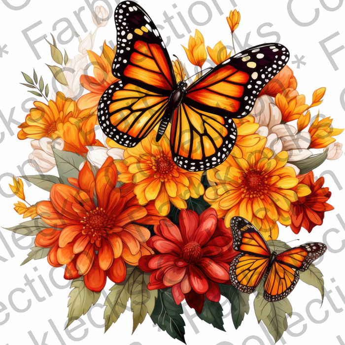 Motivtransfer 1405 Schmetterlinge mit herbstlichen Blüten