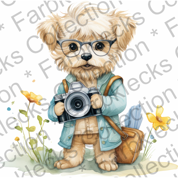 Motivtransfer 1582 Kleiner Hund mit Fotoapparat