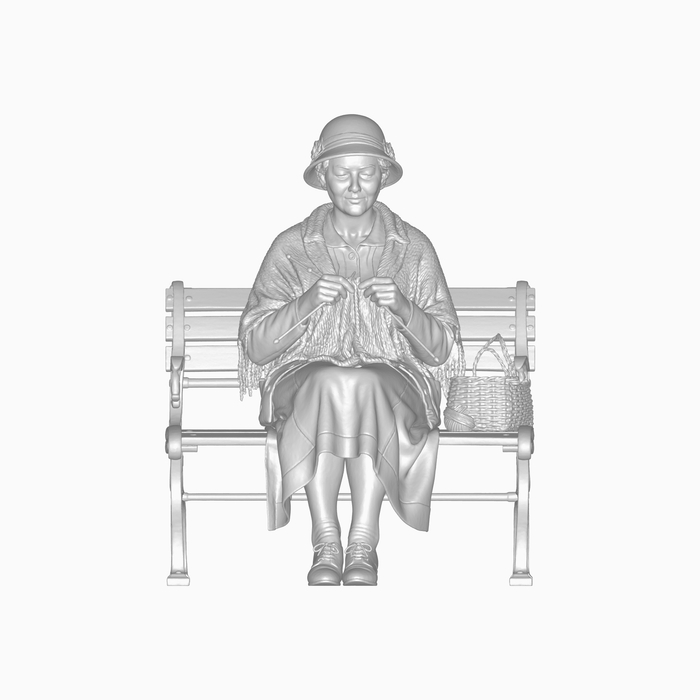 1930er Frau strickt auf Bank - (DF-929)