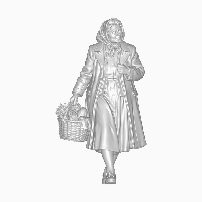 1940er Ältere Dame mit Einkaufskorb - (DF-1273)