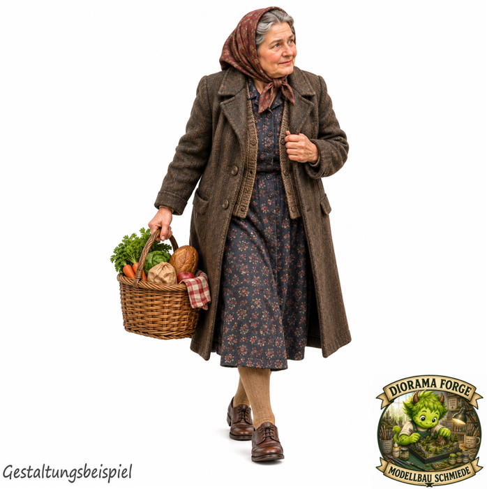 1940er Ältere Dame mit Einkaufskorb - (DF-1273)