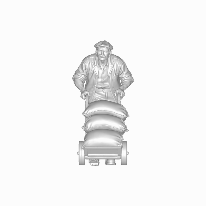 1940er Arbeiter schiebt eine Sackkarre - (DF-1277)