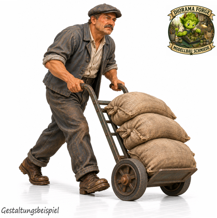1940er Arbeiter schiebt eine Sackkarre - (DF-1277)