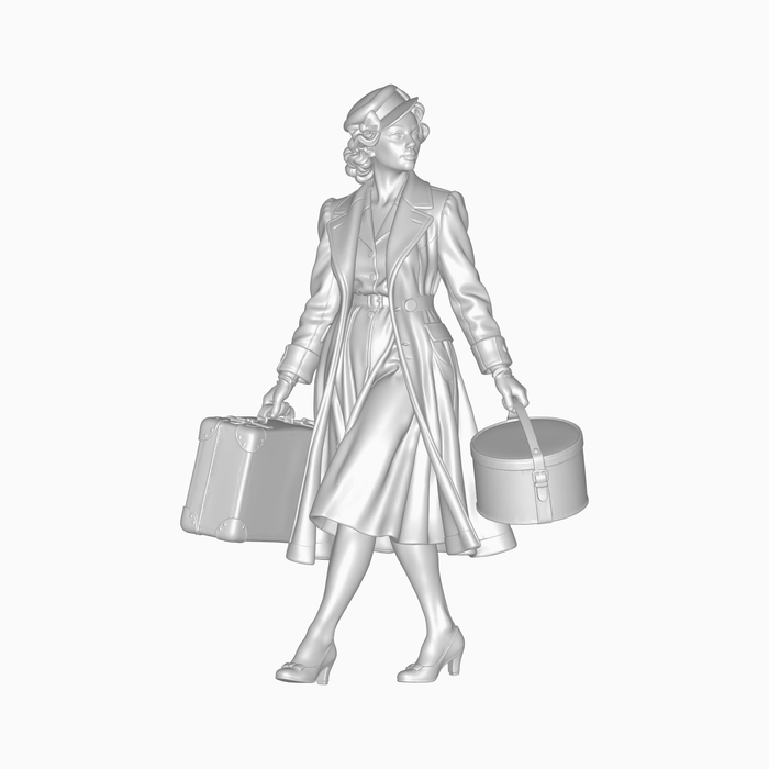 1940er Dame mit Koffer und Hutschachtel - (DF-1297)