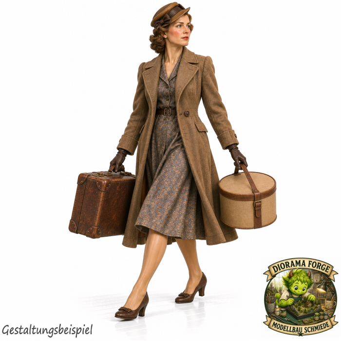 1940er Dame mit Koffer und Hutschachtel - (DF-1297)