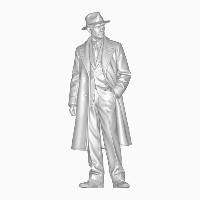 1940er Eleganter Herr im langen Mantel mit Fedora - (DF-1300)