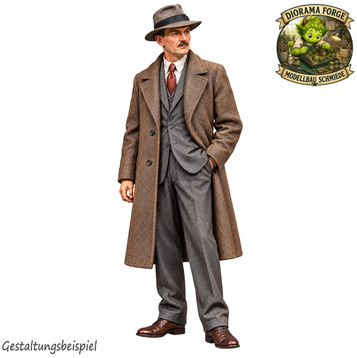 1940er Eleganter Herr im langen Mantel mit Fedora - (DF-1300)