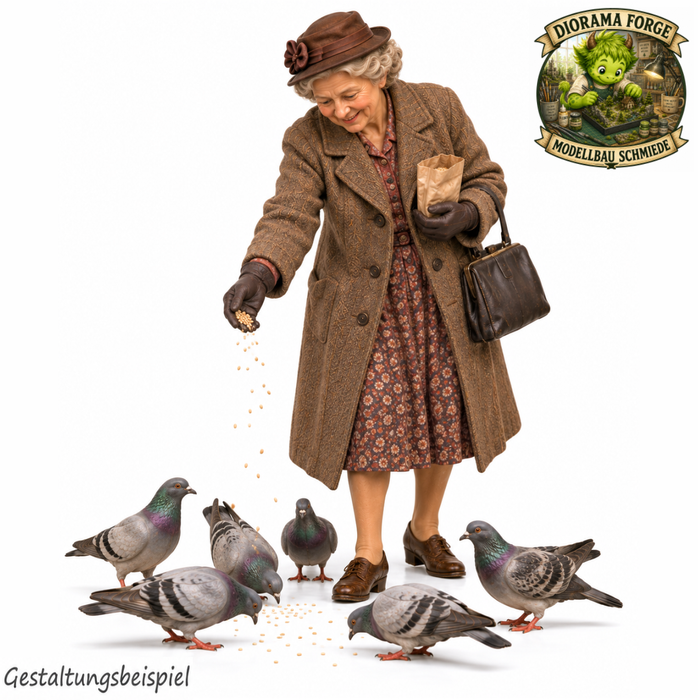 1940er Frau füttert Tauben - (DF-1308)