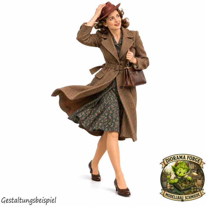 1940er Frau hält ihren Hut bei Wind fest - (DF-1309)