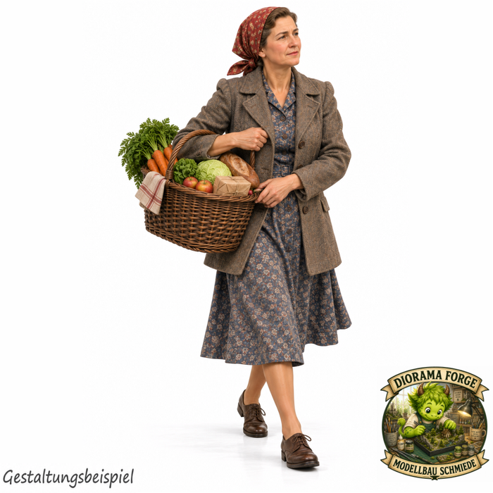 1940er Frau mit Einkaufskorb - (DF-1311)