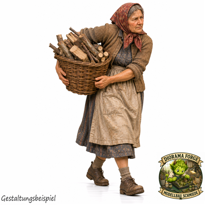 1940er Frau sammelt Holz im Korb (DF-1316)