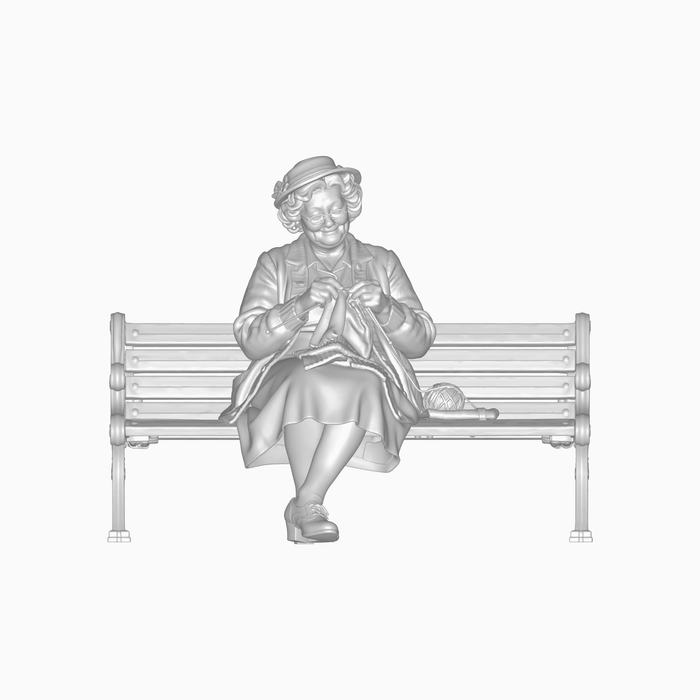 1940er Frau strickt auf Parkbank (DF-1318)