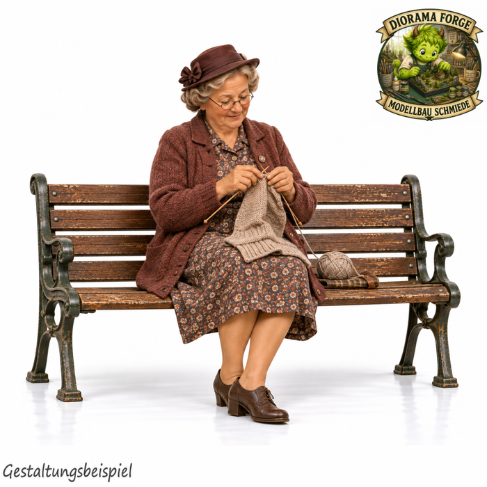 1940er Frau strickt auf Parkbank (DF-1318)