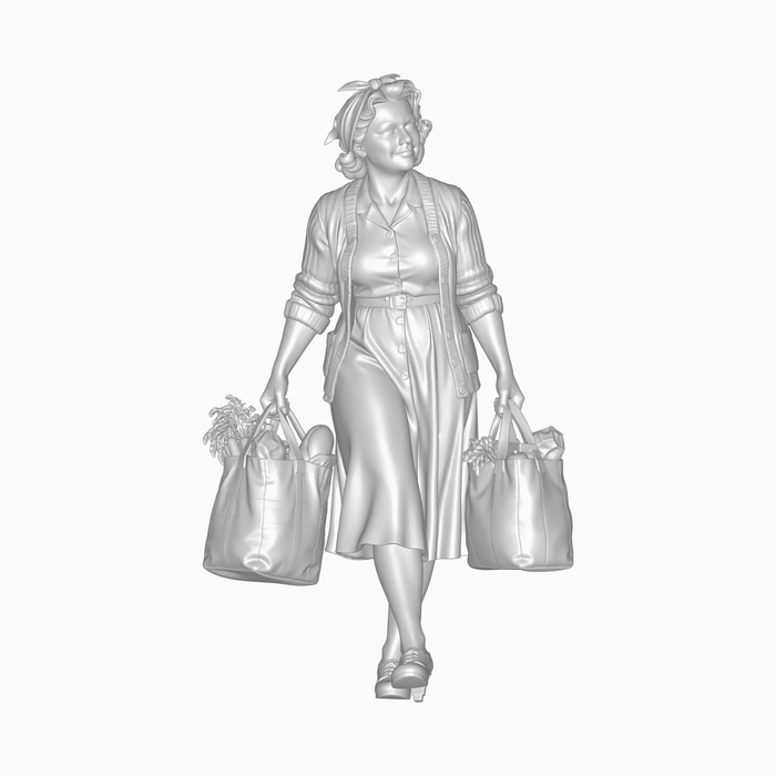 1940er Frau trägt zwei Einkaufstaschen (DF-1319)