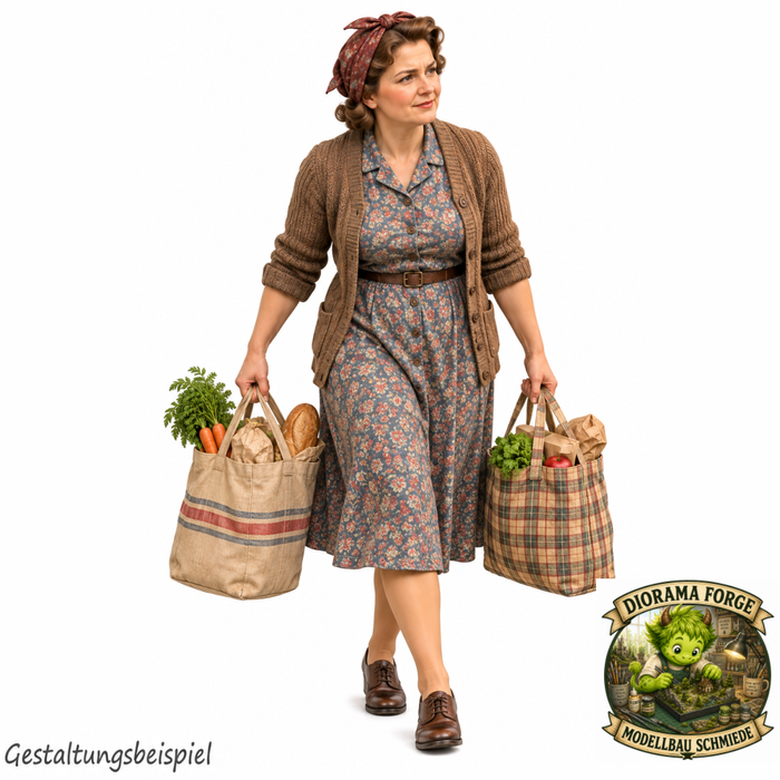 1940er Frau trägt zwei Einkaufstaschen (DF-1319)