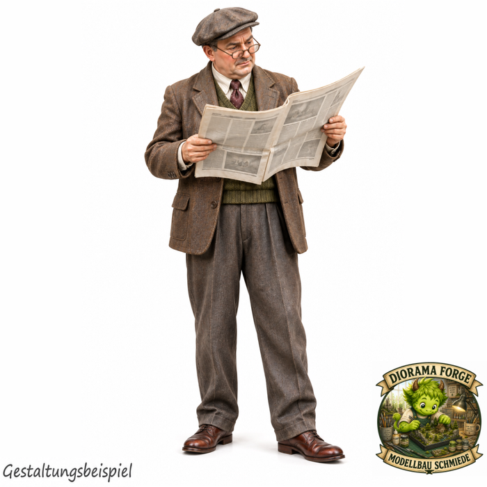1940er Herr liest im stehen eine Zeitung (DF-1327)