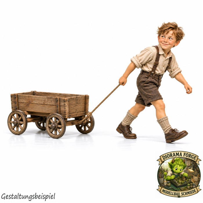 1940er Junge zieht einen kleinen Holzwagen (DF-1339)