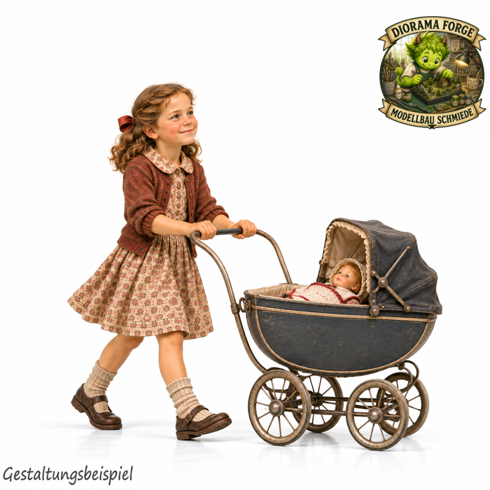 1940er Mädchen schiebt Puppenwagen (DF-1353)