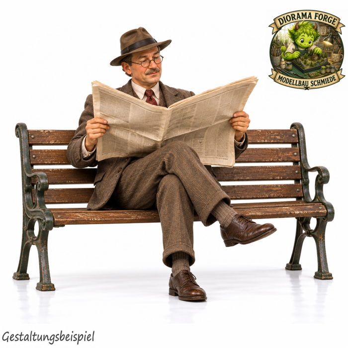 1940er Mann liest Zeitung auf Parkbank (DF-1358)