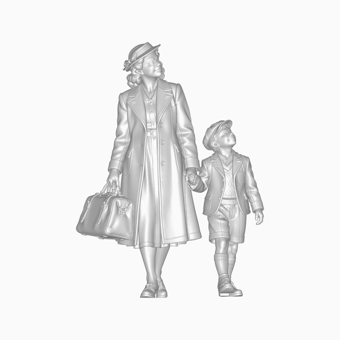 1940er Mutter mit Kind und Reisetasche (DF-1374)