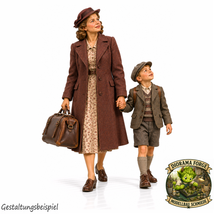 1940er Mutter mit Kind und Reisetasche (DF-1374)