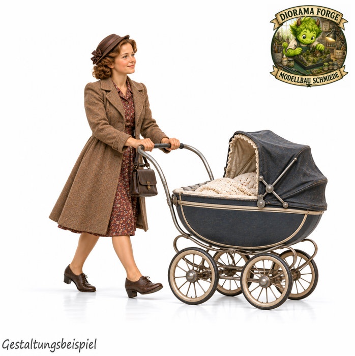 1940er Mutter schiebt Kinderwagen (DF-1375)
