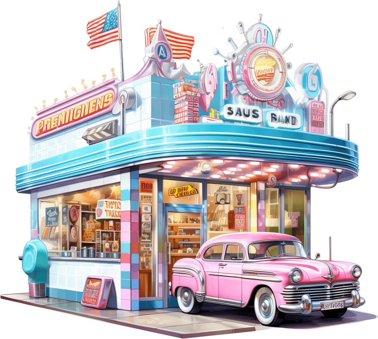 Motivtransfer 2323 American Diner mit Flagge