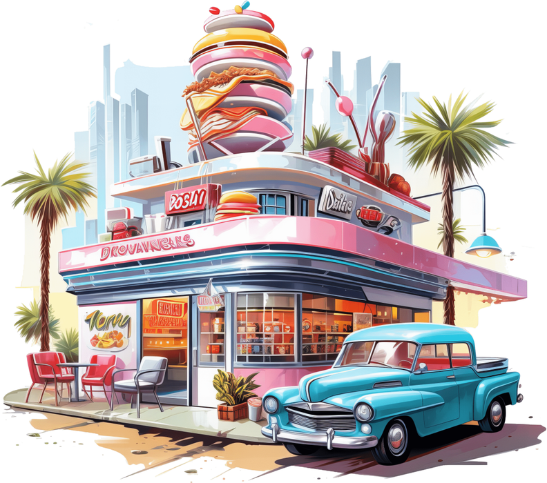 Motivtransfer 2333 American Diner mit Palmen