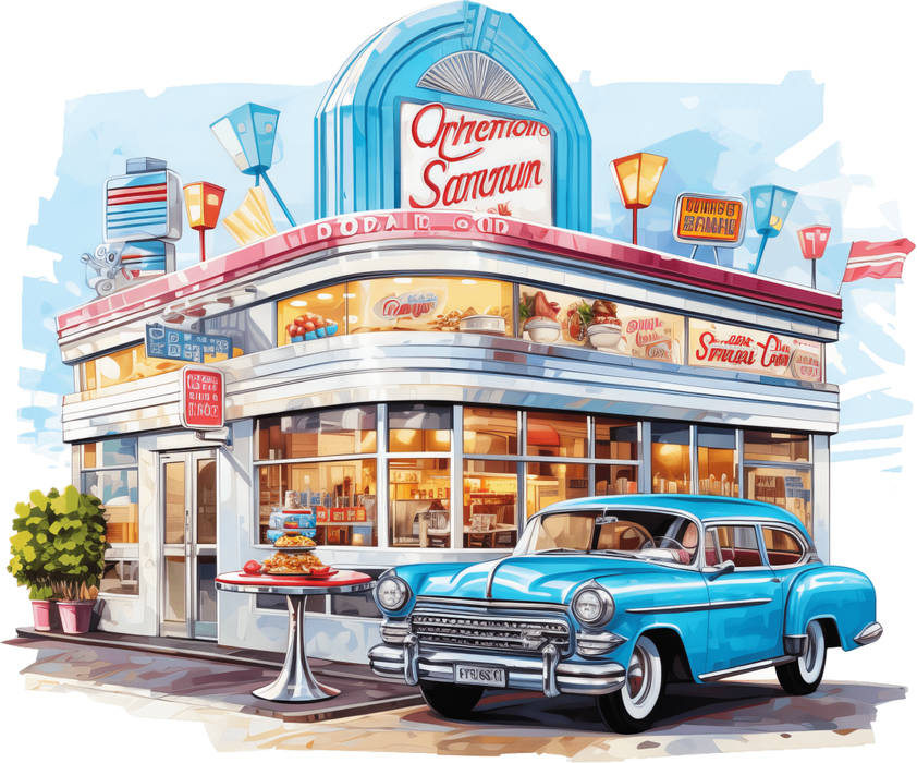Motivtransfer 2335 American Diner mit schicken Autos