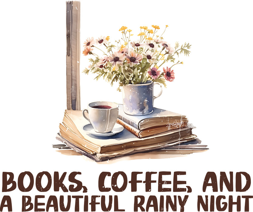 Motivtransfer 2346 Books Coffee and a beautiful rainy night