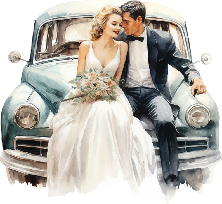 Motivtransfer 2391 Brautpaar am Oldtimer