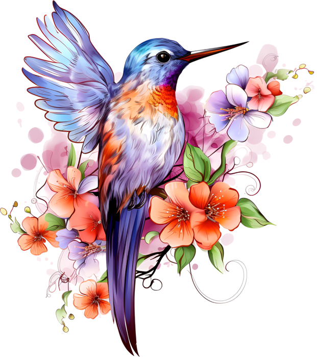 Motivtransfer 2397 Kolibri auf bunten Blüten