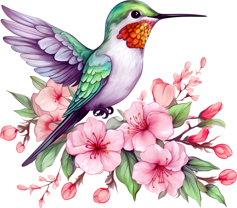 Motivtransfer 2401 Kolibri lila auf rosa Blüten