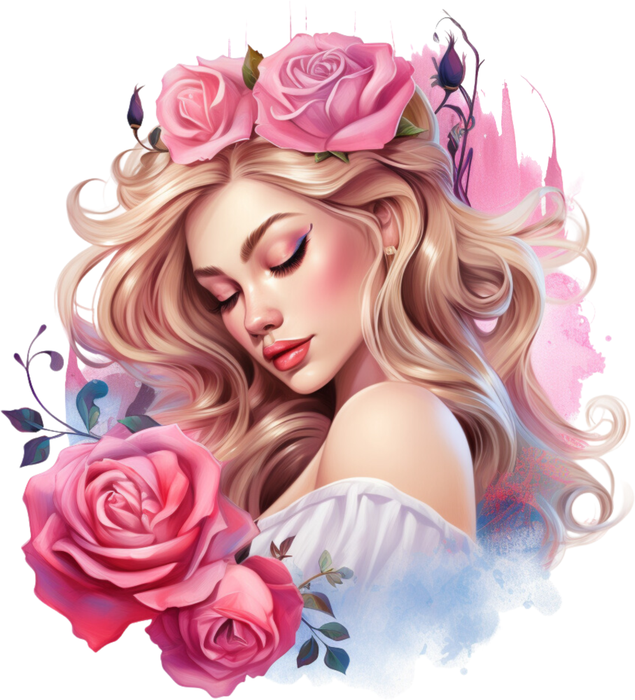 Motivtransfer 2443 Girl mit pinken Rosen